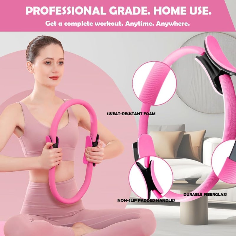 ENERACES Pilates Ring Set with 14-Inch Magic Circle, Exercise Ball & 6 Resistance Bands - Complete Home Workout Equipment for Core Strength, Toning and Flexibility - Ideal Fitness Gift for Women and Men - Image 2